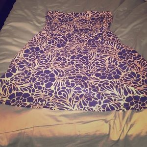 It’s summer somewhere:  blue/white strapless dress